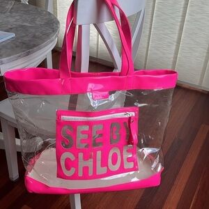 SEE BY CHLOE hot pink beach tote